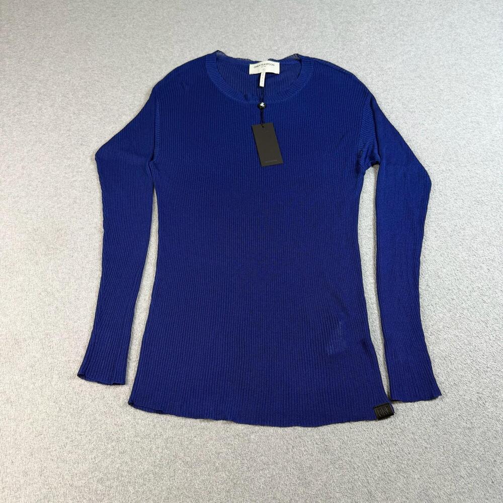 One Teaspoon Shirt Women XS Blue Ribbed Sheer Long Sleeve Lightweight Stretchy